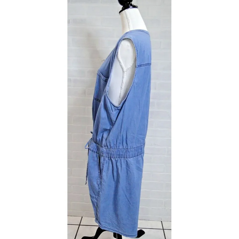 TORRID Size 3 Denim Shorts Romper Sleeveless Drawstring Elastic Waist Pockets - Picture 2 of 5